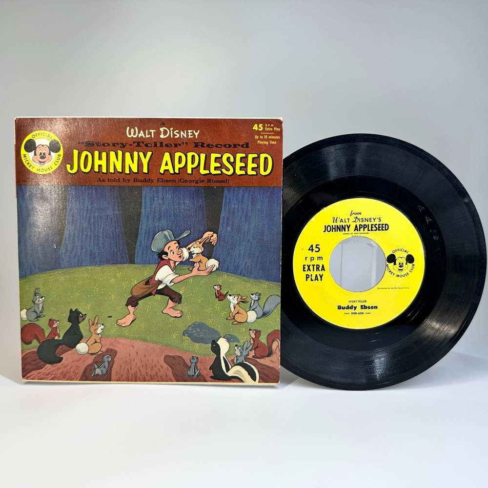 Johnny Appleseed Disney 45 RPM Vinyl Record 1965 Buddy Ebsen Story Teller Record